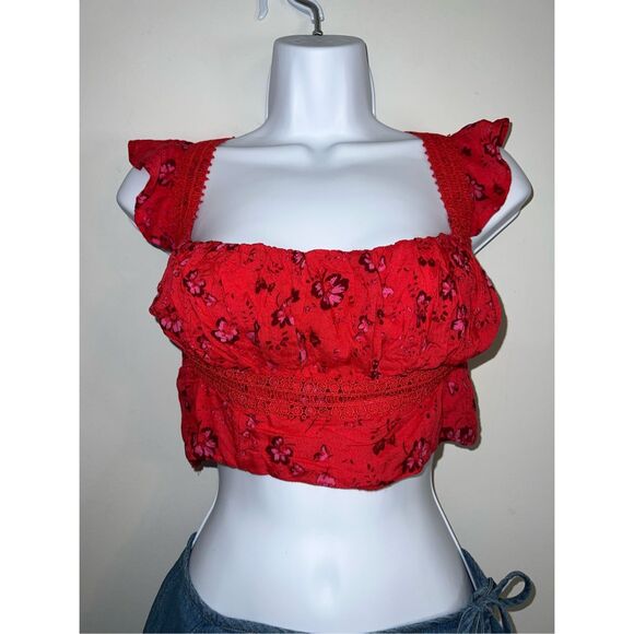 Free People Red Floral Cropped Cami Tank 6 - Picture 1 of 7